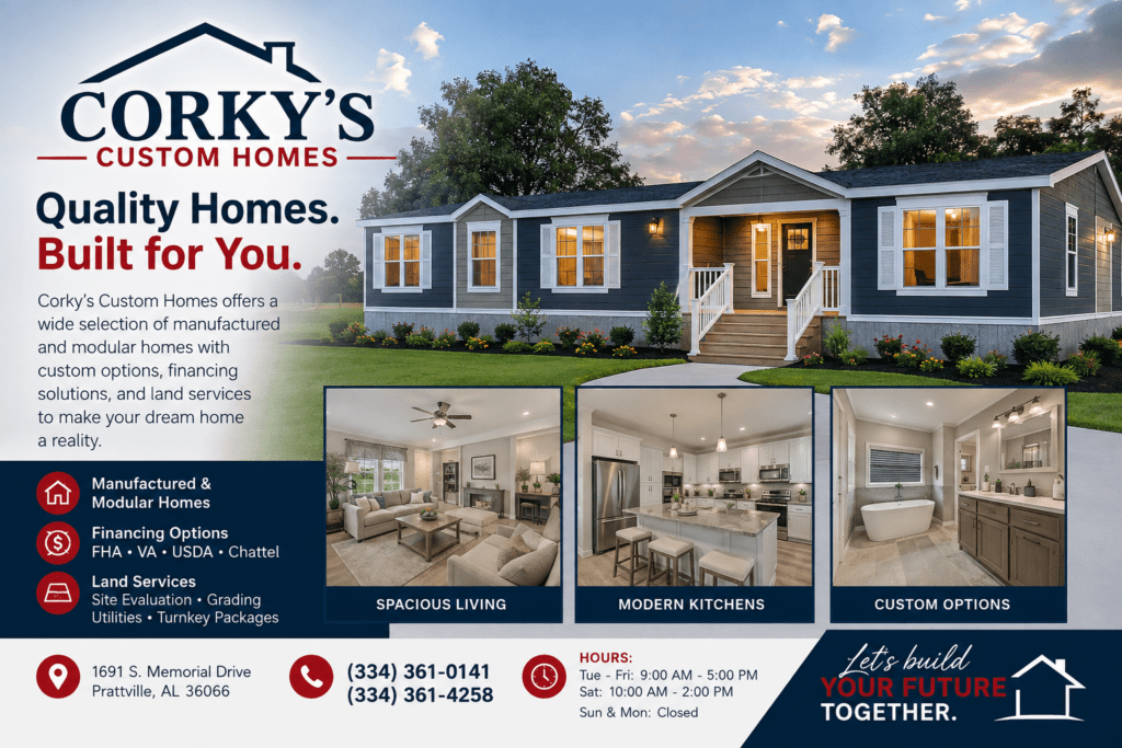 Corky’s Custom Homes: Floor Plans, Financing, Land Services and Buyer Guide