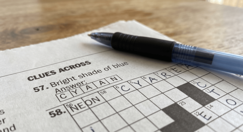 sort of: bright shade of blue crossword clue 4 letters — Answer